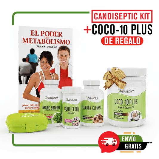 Candiseptic® Kit con Coco - 10 Plus de REGALO - Limpieza de Hongo Candida Albicans y libro de Frank Suárez | Envío GRATIS - NaturalSlim USA