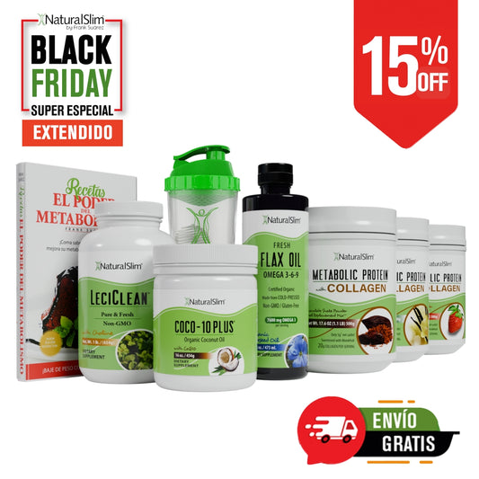 Kit Súper Batida Mañanera Collagen - 3 Batidas Metabolic Protein® Collagen, Coco-10 Plus®, FlaxOil, LeciClean®, Libro de Recetas + Shaker de Regalo | Envío GRATIS