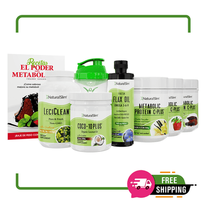 Kit Súper Batida Mañanera C Plus - 3 Frascos de Batida C Plus, Coco - 10 Plus®, FlaxOil, LeciClean®, Libro de Recetas + Shaker de Regalo | Envío GRATIS - NaturalSlim USA