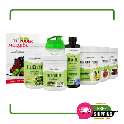 Kit Súper Batida Mañanera Collagen - 3 Batidas Metabolic Protein® Collagen, Coco - 10 Plus®, FlaxOil, LeciClean®, Libro de Recetas + Shaker de Regalo | Envío GRATIS - NaturalSlim USA