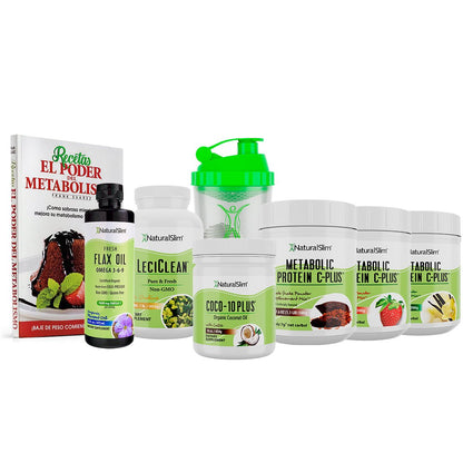 Kit Súper Batida Mañanera C Plus - 3 Frascos de Batida C Plus, Coco - 10 Plus®, FlaxOil, LeciClean®, Libro de Recetas + Shaker de Regalo | Envío GRATIS - NaturalSlim USA