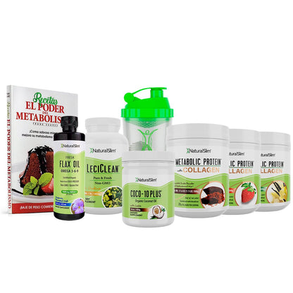 Kit Súper Batida Mañanera Collagen - 3 Batidas Metabolic Protein® Collagen, Coco - 10 Plus®, FlaxOil, LeciClean®, Libro de Recetas + Shaker de Regalo | Envío GRATIS - NaturalSlim USA