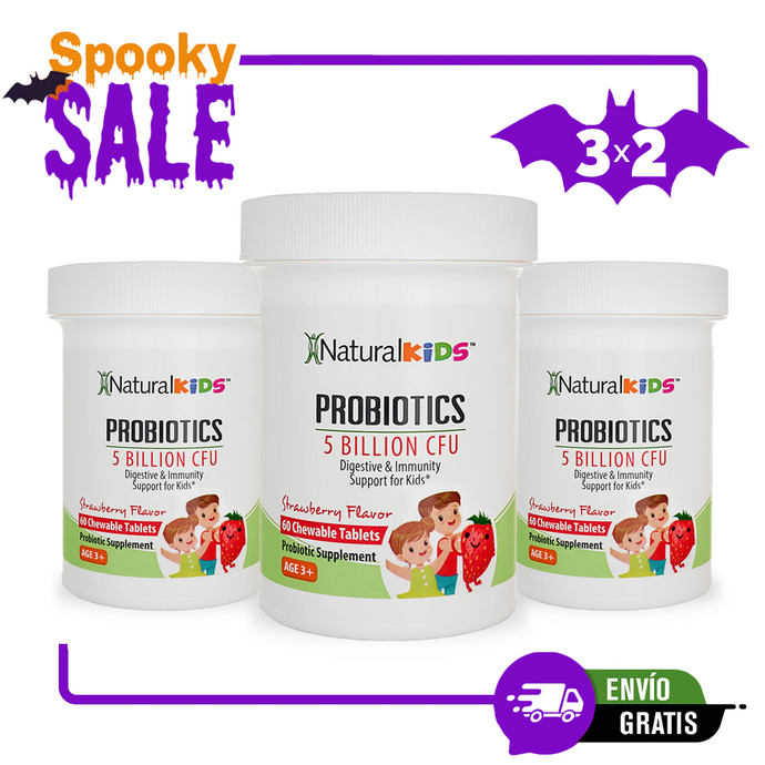 Compra 2 NaturalKids® PROBIOTICS™y llévate 1 ¡GRATIS! | Probióticos en tableta masticable 60 tabletas | Sabor Fresa