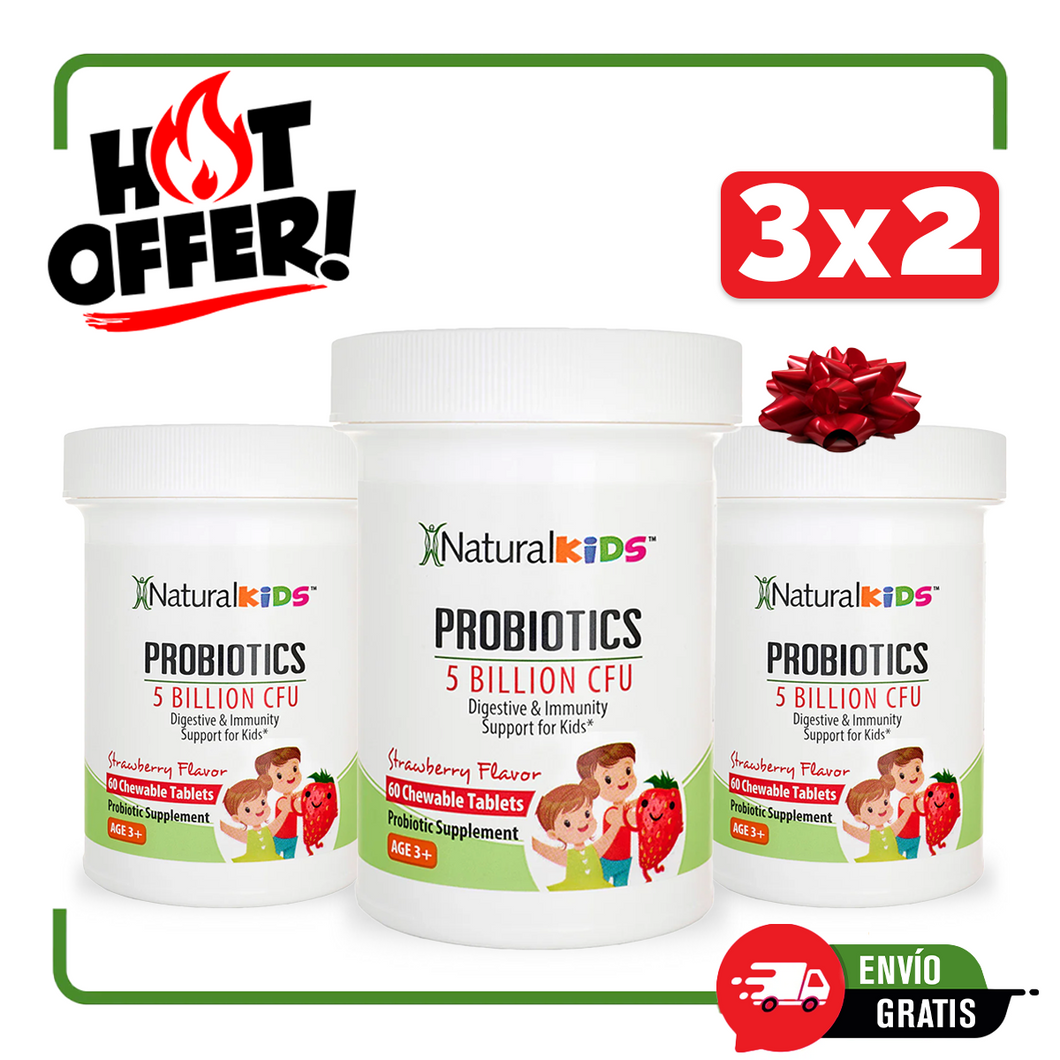 Compra 2 NaturalKids® PROBIOTICS™y llévate 1 ¡GRATIS! | Probióticos en tableta masticable 60 tabletas | Sabor Fresa