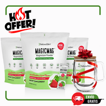 Cargar imagen en el visor de la galería, OFERTA ESPECIAL: Compra 3 Magic Mag Stick Packs y recibe un mug de cristal ¡GRATIS! | Viaje-Travel | Fresa-Limón | Suplemento Citrato de Magnesio