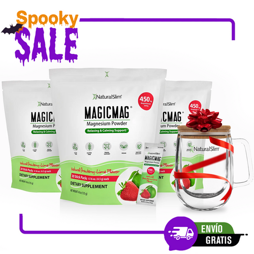 OFERTA ESPECIAL: Compra 3 Magic Mag Stick Packs y recibe un mug de cristal ¡GRATIS! | Viaje-Travel | Fresa-Limón | Suplemento Citrato de Magnesio
