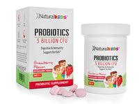 NaturalKids® PROBIOTICS™ Tabletas masticables 5 mil millones de UFC por porción | Probióticos en tableta masticable 60 tabletas masticables | Sabor Fresa
