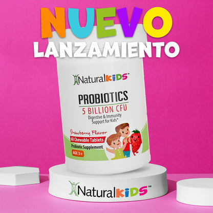 NaturalKids® PROBIOTICS™ Tabletas masticables 5 mil millones de UFC por porción | Probióticos en tableta masticable 60 tabletas masticables | Sabor Fresa - NaturalSlim USA