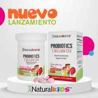 NaturalKids® PROBIOTICS™ Tabletas masticables 5 mil millones de UFC por porción | Probióticos en tableta masticable 60 tabletas masticables | Sabor Fresa