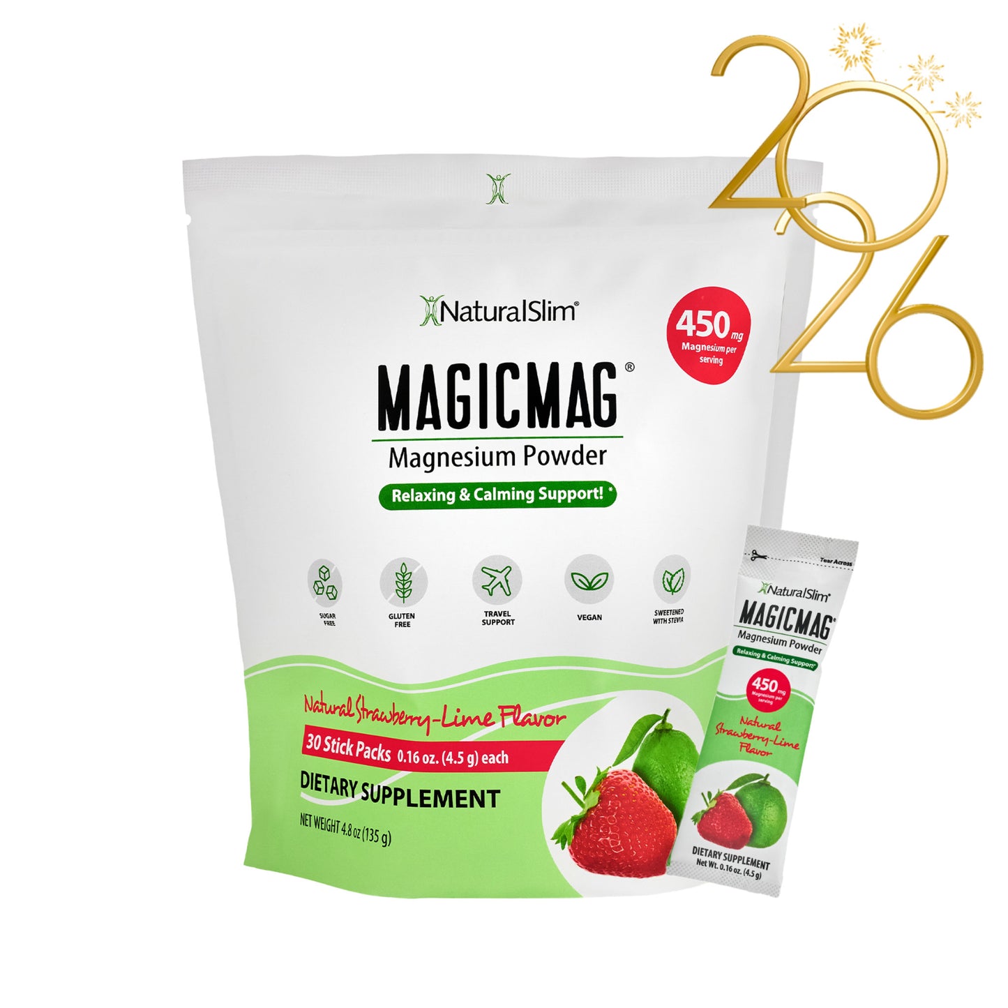MagicMag® Stick Packs | Viaje - Travel | Fresa - Limón | Suplemento Citrato de Magnesio | Apoyo Relajante y Calmante* - NaturalSlim USA
